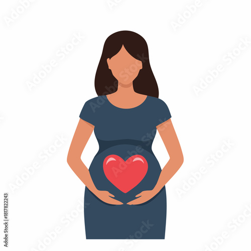 Pregnant Woman Holding Heart on Belly Symbolizing Love and Care.