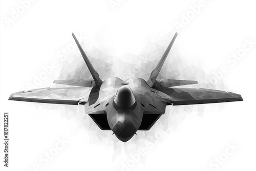Low-Poly Fighter Jet Front View in Stylized Geometric Polygon Art.
