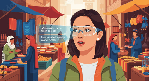 Augmented reality enhanced shopping experience in a vibrant traditional market