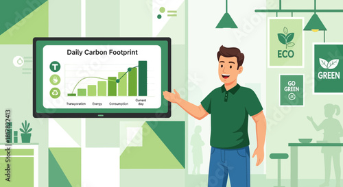 Visual presentation illustrating daily carbon footprint and sustainability efforts