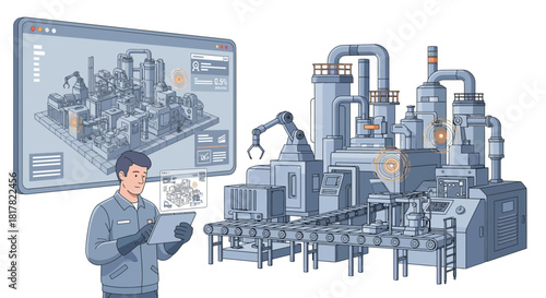Automation specialist using tablet to monitor industrial factory processes