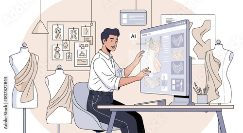 Innovative fashion designer using ai to create unique clothing designs for mannequins