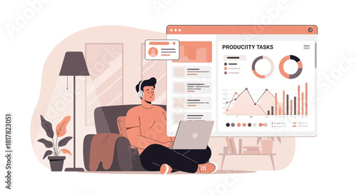 Remote worker utilizing digital tools for productivity and workflow management effectively