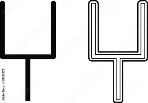 Silhouette optical illusion shapes, abstract geometric design, three pronged fork figure, visual perception puzzle, cognitive science concept, ambiguous figure vector illustration