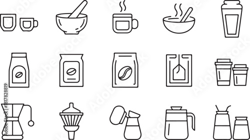 Coffee icon set. Breakfast icon set. Contain icons related to coffee, mug, coffee Contain icons related to Coffee, tea, drinks, beverage, equipment, and more. Editable stroke. Vector illustration.