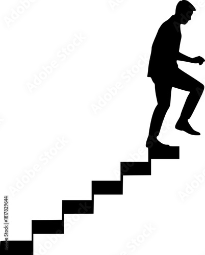 Abstract human climbing stairs silhouette for achievement and hard work theme