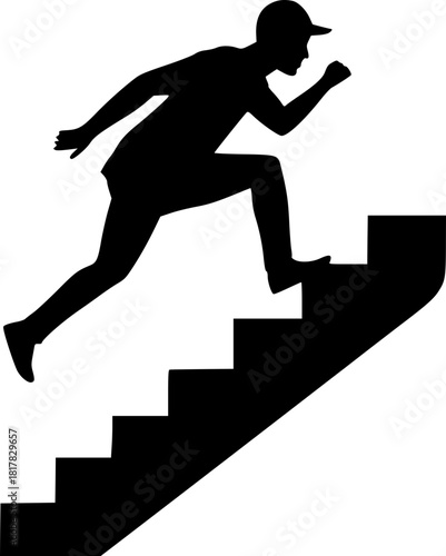 Silhouette of man on steps reaching success and professional growth concept