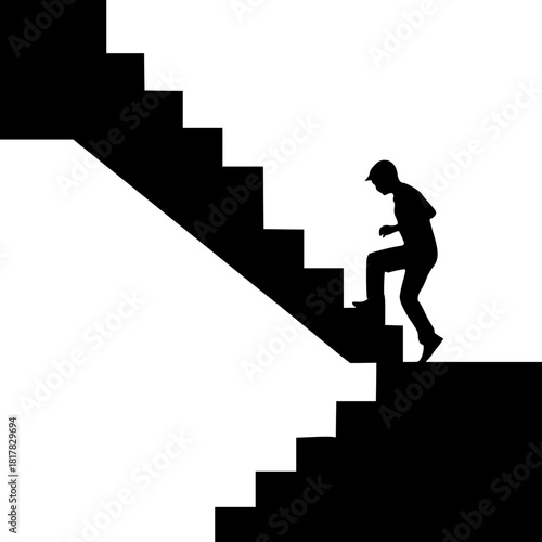 Climbing stairs silhouette symbolizing personal development and determination