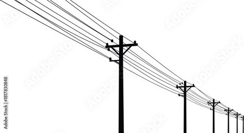 Utility poles with power lines, electricity distribution infrastructure, rural and urban energy network