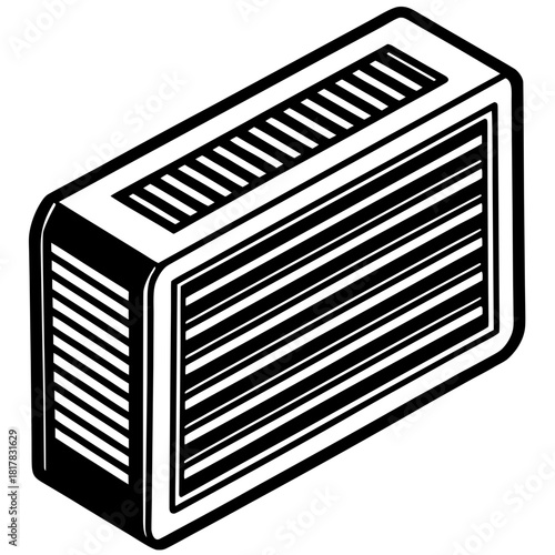 Rectangular air conditioner unit with horizontal lines in black and white
