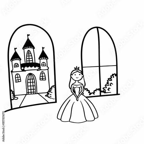 Princess in a castle window isolated on
