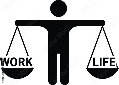 Work life balance silhouette, person holding scales, equal distribution concept, professional and personal priorities, vector illustration of harmony and equilibrium