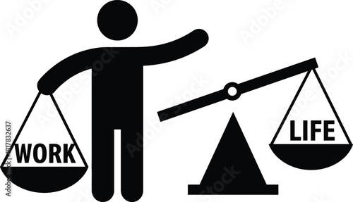 Work life balance silhouette, person holding scales, imbalance concept, professional and personal priorities, business lifestyle illustration, vector design of equilibrium