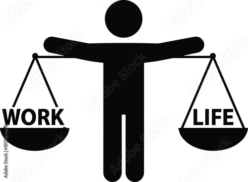 Work life balance silhouette, person holding scales, equal distribution concept, professional and personal priorities, vector illustration of harmony and equilibrium