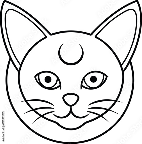 Stylized Cat Face With Crescent Moon Symbol feline