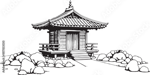 japanese garden with a house