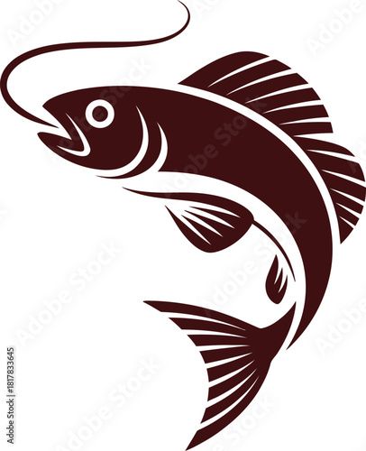 Jumping Fish Silhouette with Fishing Hook leaping