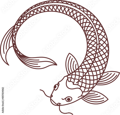 Stylized Koi Fish Outline with Geometric Pattern carp