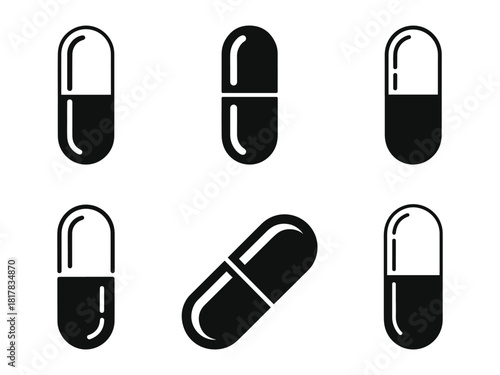 Set of Pills capsule silhouette vector illustration isolated on white background
