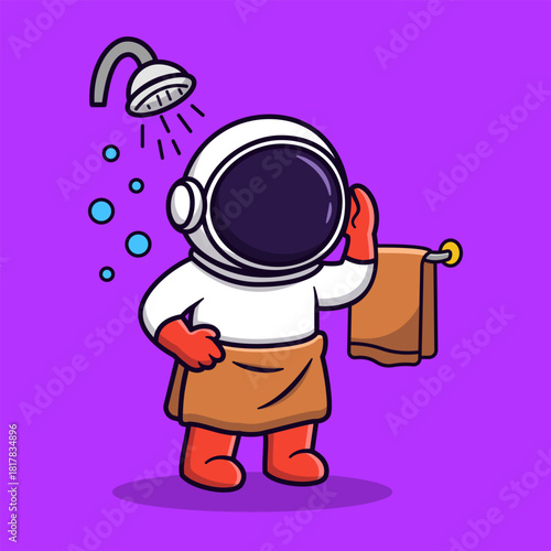 Astronaut Take a Shower Illustration. Astronaut Icon Vector