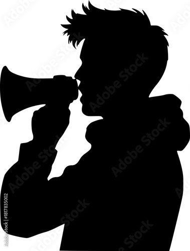 Person yelling through megaphone silhouette for activism, leadership, and motivation design