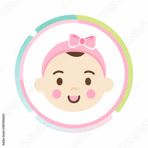 Adorable Baby Girl Illustration with Pink Bow and Rosy Cheeks.