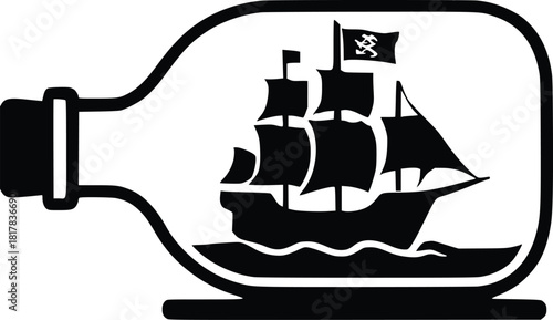 Ship in a bottle antique maritime icon for traditional craft project designs