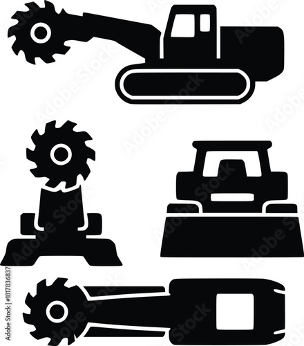 Construction Equipment Vector Illustrations Collection of Machines and Heavy Vehicles on White Background