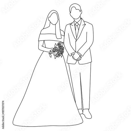 bride and groom with bouquet