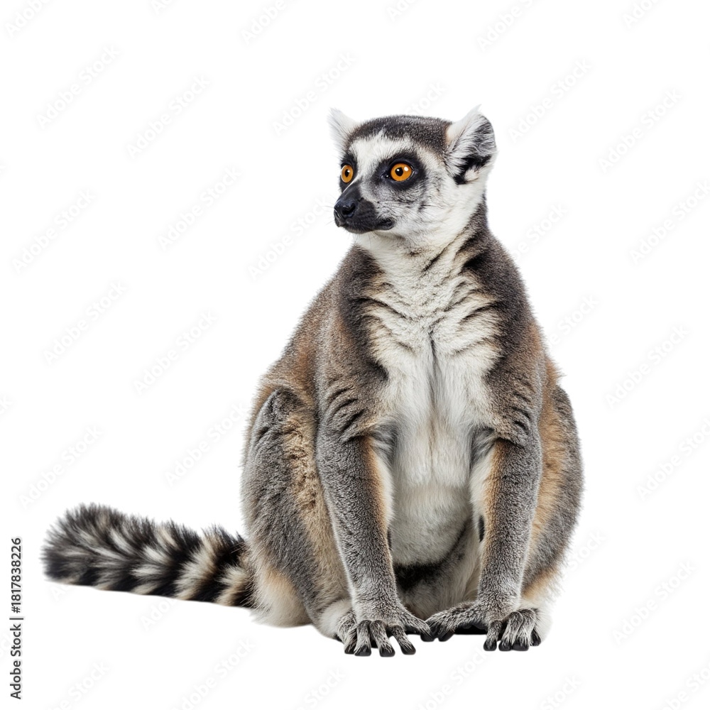 Obraz premium Ring tailed lemur sitting gracefully isolated on transparent background