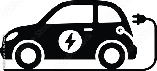 Electric car icon with plug charging energy vehicle transportation illustration