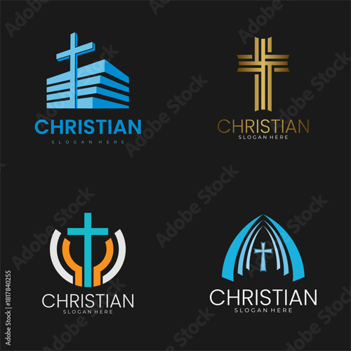 Modern Christian Cross and Church Logo Designs Collection. Religious, faith, worship and belief sign