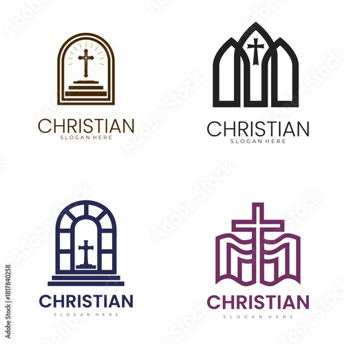 Collection of Christian Cross and Church Logos Collection Religious faith worship and belief sign