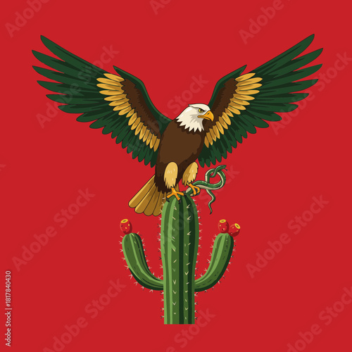 Majestic Eagle Strikes Down Serpent on Prickly Pear Cactus
