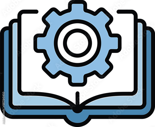 Modern Flat Vector Illustration of Book with Cogwheel Representing Technical Skill