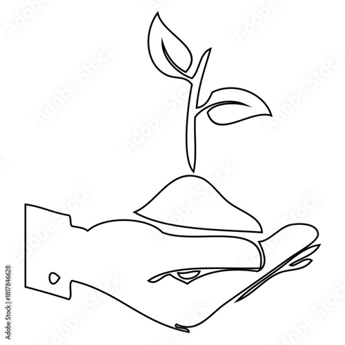 Hand nurturing growing sprout