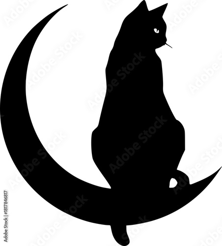 Cat sitting on moon silhouette for fantasy, fairytale, and dreamy background design