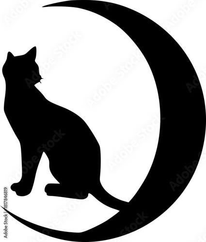 Silhouette of cat perched on moon with stars, perfect for night sky illustration