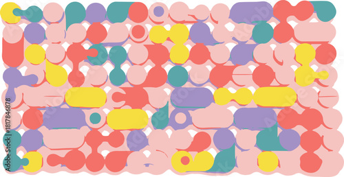 Abstract Geometric Pattern with Connected Circles and Rounded Rectangles in Pastel Colors