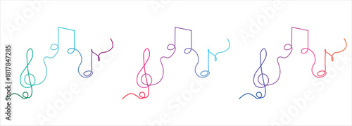 Colorful Music Notes in Gradient Colors on a White Background for Creative Design Projects