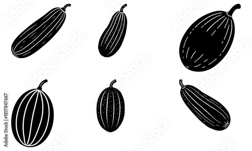 Fresh cucumbers in minimalist design for healthy eating themes, farm market ads, and culinary projects, originally vector graphics for scalable usage