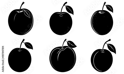Fresh apples in sleek black silhouette style, perfect for minimalist designs and healthy lifestyle themes, originally scalable vector graphics