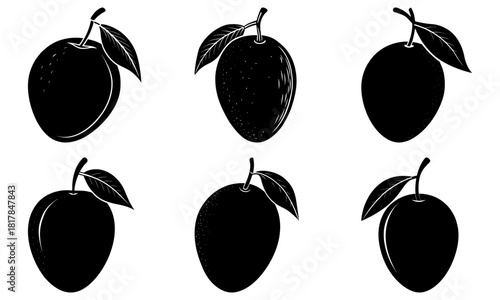 Elegant black silhouettes of plums, perfect for branding and design projects, conveying freshness and natural beauty, a delicious and healthy treat