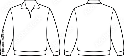 Minimal long-sleeve pullover mockup with front and back view, clean fashion technical sketch, apparel design template for garment production