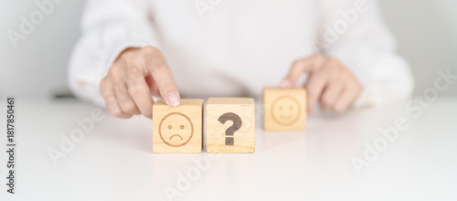 Bad Emotion face with Question block, Mental health Assessment, Psychology, Health Wellness, Feedback, Customer Review, Experience, Satisfaction Survey, Opinion, Evaluation and World Mental Health day