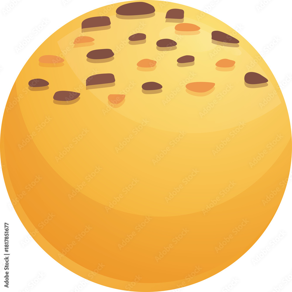 Fototapeta premium Illustration Of A Yellow Round Cookie With Brown Chocolate Chips Scattered Across Its Surface On A Transparent Background