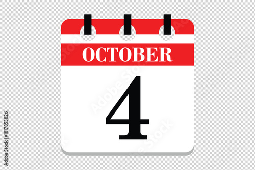 4 October Calendar icon vector, 4 dates of October month calendar icon, dates of October 4 icon calendar, vector calendar icon.