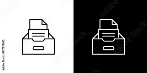 Archive drawer line icon for document storage and file organization. Represents office data management and record-keeping symbol