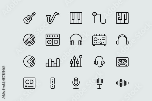 Musical Instruments Audio Equipment and Sound Wave Icons guitar saxophone