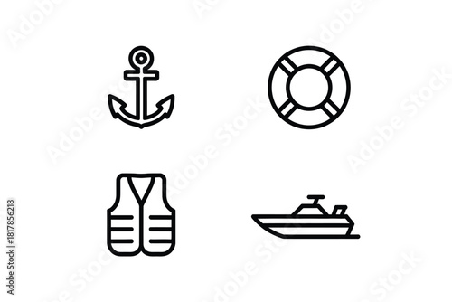 Nautical symbols anchor life preserver vest boat vector